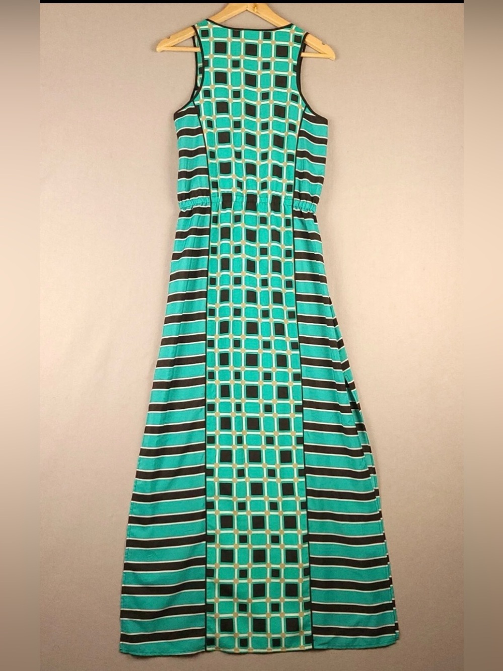 Michael Kors Teal and Black Geometric Stripe Maxi Dress Small - Picture 11 of 11